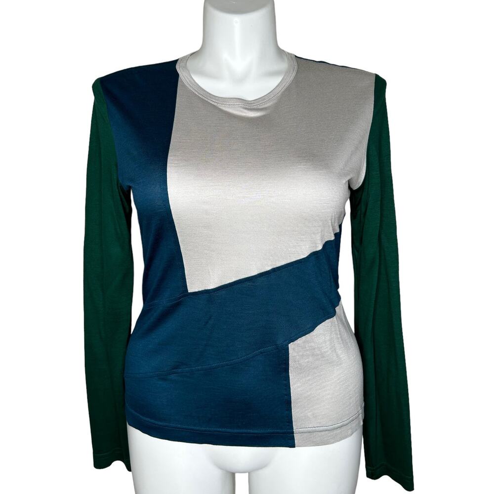 St. John Color-block Long Sleeve T-shirt Top - Large